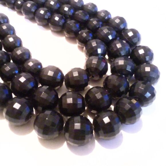 Vintage Multi Strand Chunky Black Faceted Graduated Plastic Bead Necklace - Picture 3 of 4